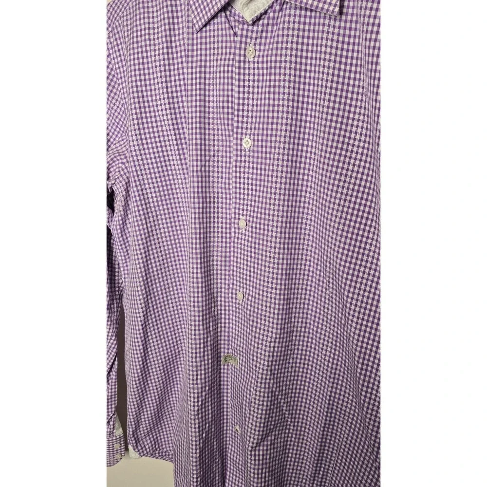 Robert‎ Graham Mens Shirt M Purple Micro Check Houndstooth Flip Cuff Button Up
